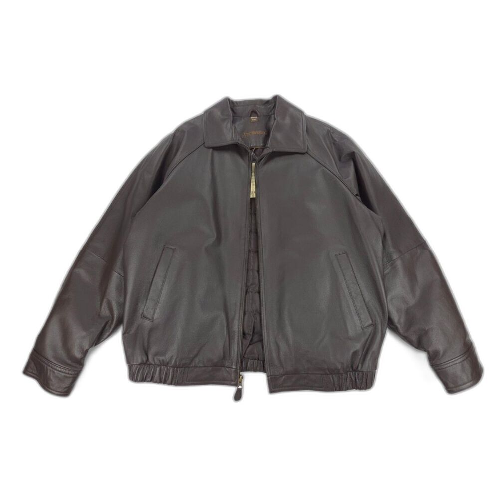 NWT 100% Leather Bomber Flight Jacket Brown Minimal Quiet Luxury 90s Y2k Biker